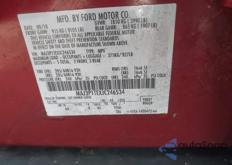 2018 Ford Ecosport Se from USA, damaged, VIN MAJ3P1TEXJC246534